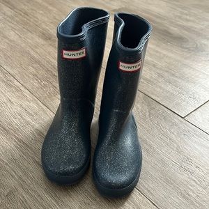 Girls Hunter Rainboots Navy with Silver Glitter